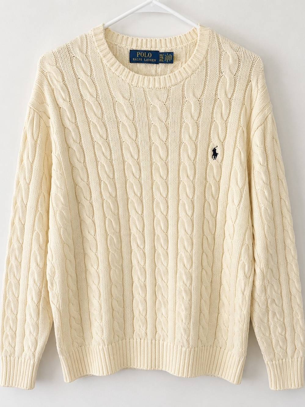 Ralph Lauren Cream Cable-Knit Crewneck Sweater